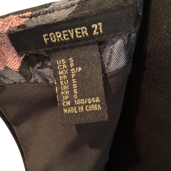 Forever 21 Floral Print Mini Dress‎ Spaghetti Strap Black Pink Sz S - Picture 6 of 11